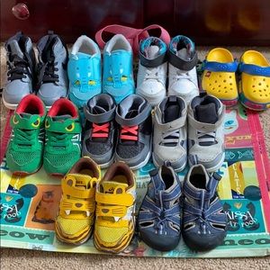 Asics, Jordans, crocs, keen shoe lot